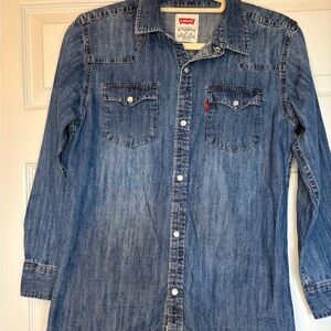 Levi's Blue Denim Shirt Dress with Chest Pockets